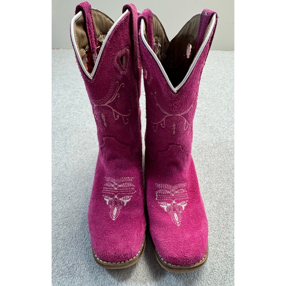 Dingo Cowboy Boots Kids Size 3 Hot Pink Suede Leather Western Square Toe